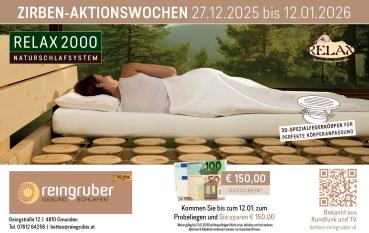 Preview: Relax2000 ZIRBEN-AKTIONSWOCHE bis 12. Jänner 2026