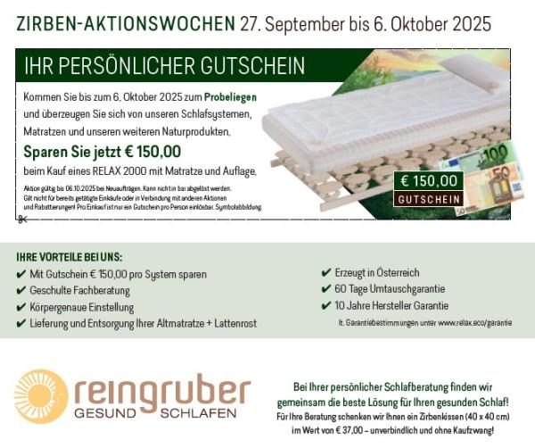 Relax2000 ZIRBEN-AKTIONSWOCHE September/ Oktober 2025