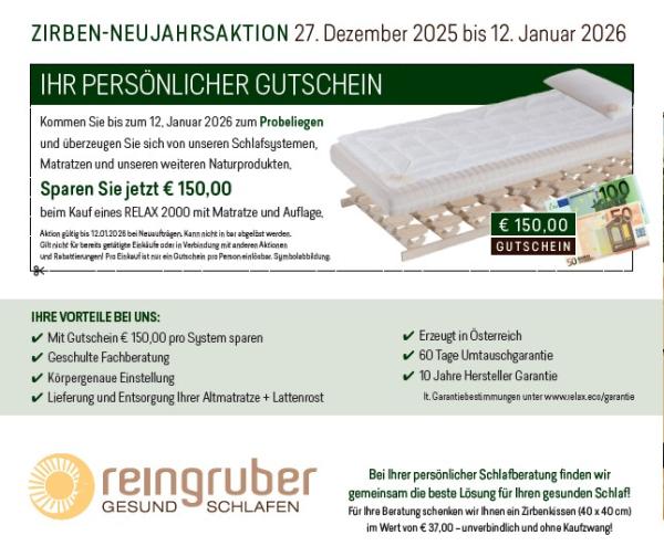 Relax2000 ZIRBEN-AKTIONSWOCHE bis 12. Jänner 2026